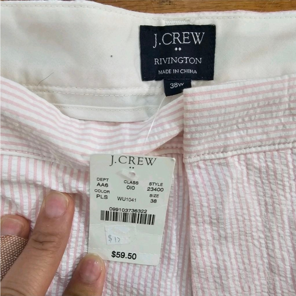J.Crew Mens Flat Front Shorts Waist 38 White Pink Seersucker - Picture 5 of 5